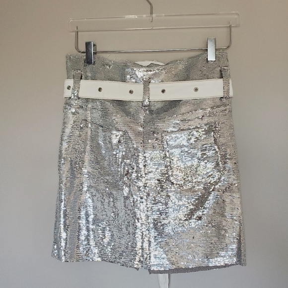 FINAL SALE Silver Sequin Belted Holiday Bling Cosplay NYE Mini Skirt - Picture 11 of 13